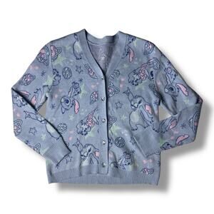 Girls' Disney Stitch Button-Up Cardigan - Blue M